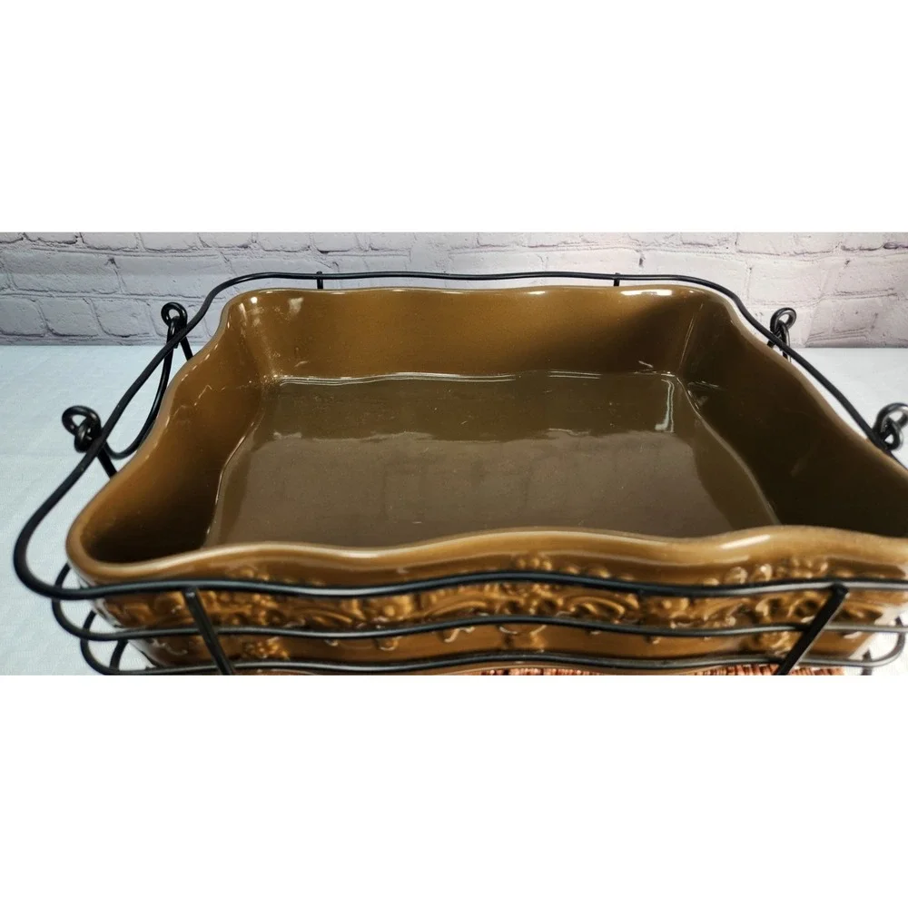 Temptations 7 Piece Floral Lace Casserole Serving Dishe Set w/ Wire Carry Rack